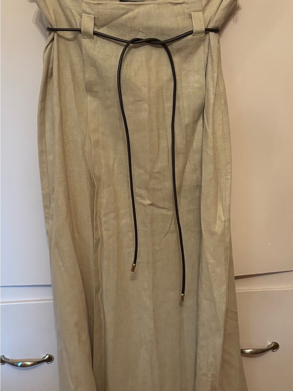 Zara Beige Tan Linen Blend Skirt With Belt NWT
